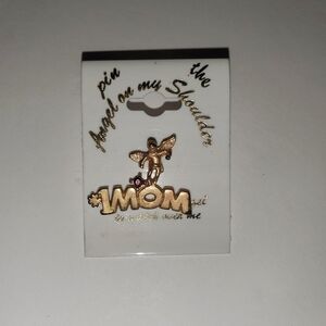 Vintage #1 Mom Guardian Angel Pin Mother's Day Gift Rhinestone Gold Color NWOT!